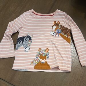 Mini Boden Pink Striped Long Sleeve with Horse Appliqué